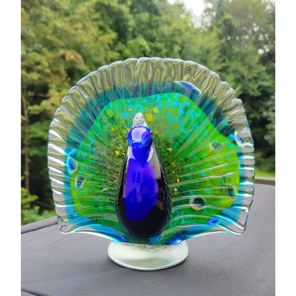 Murano Style Glass Peacock Art Glass Paperweight